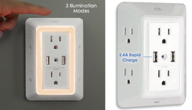 Picture 7 of Multiport 6 Outlet and 2 USB Charging Station Night Light