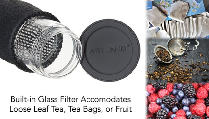 Picture 8 of 20 oz Glass Tea Infuser Bottle: Black