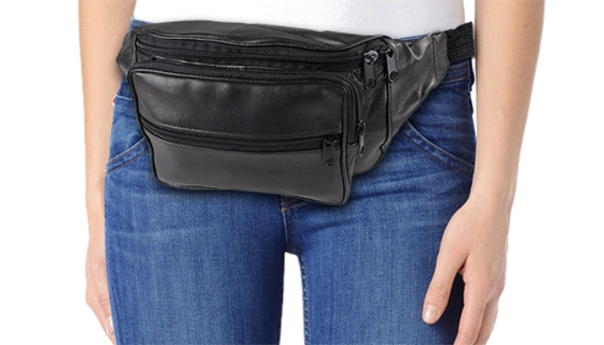 Click to view picture 4 of Multi-Purpose Black Leather Fanny Pack
