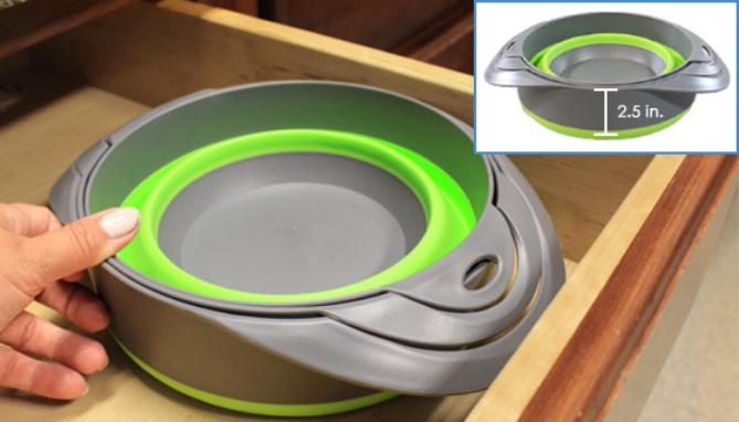 Click to view picture 5 of 3-Piece Silicone Collapsible Bowls with Colander