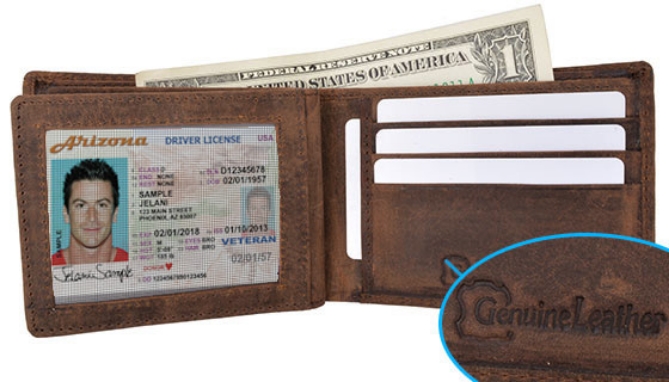 Picture 3 of RFID-Blocking Bifold Wallet: Vintage Brown Genuine Leather