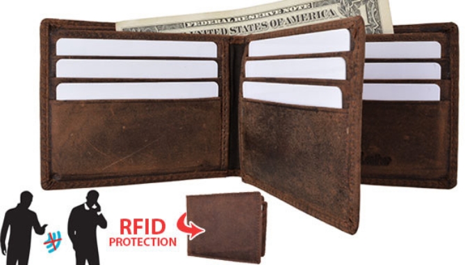 Picture 4 of RFID-Blocking Bifold Wallet: Vintage Brown Genuine Leather