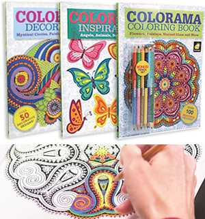 Colorama Adult Coloring Books - Deluxe Kit with Colored Pencils