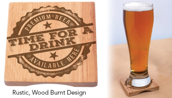 Picture 2 of 4-Pack of Wooden Coaster w/ Built-In Bottle Opener