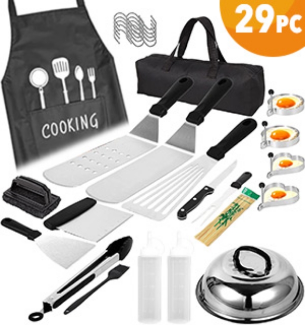 Picture 1 of 29pc Flattop Grill and Griddle BBQ Accessory Kit