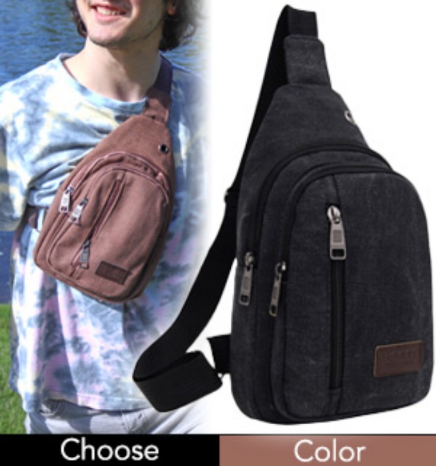 Picture 1 of Unisex Canvas Crossbody Sling Bag for Travel, Day Trips, and Commuting