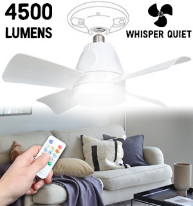 Picture 1 of Bright n Cool Ceiling Socket Fan & Light w/ Remote