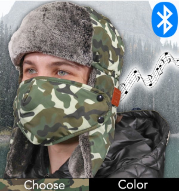 Picture 1 of Bluetooth Trapper Hat with Detachable Face Mask