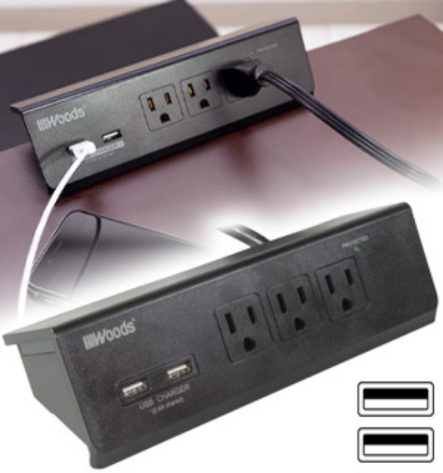 Picture 1 of Desktop Surge Protector with 2 USB Ports and Optional Mounting Hardware