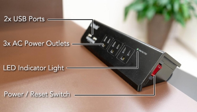 Picture 3 of Desktop Surge Protector with 2 USB Ports and Optional Mounting Hardware