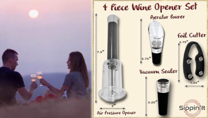 Picture 2 of Sippin'It Air Pressure Wine Bottle Opener with Accessories