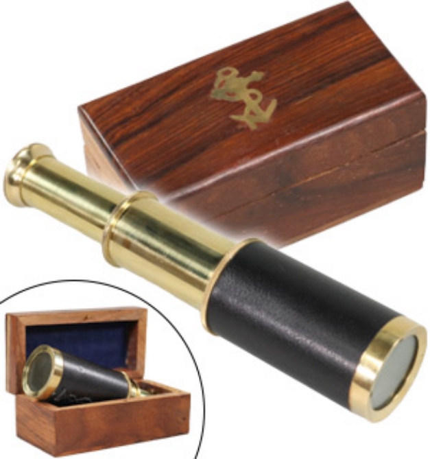 Picture 1 of Nautical Brass Spyglass With Wooden Display Box