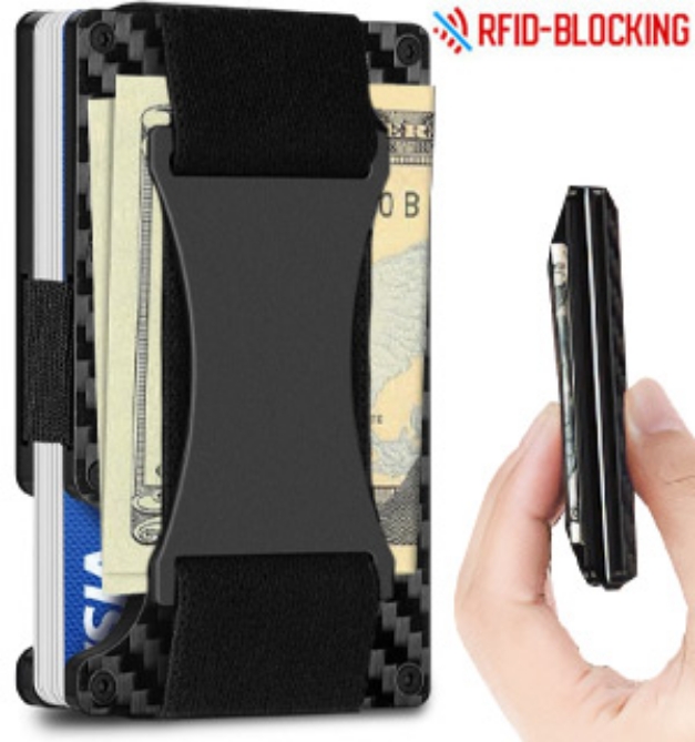 Picture 1 of RFID Blocking Slim Minimalist Wallet with Money Strap