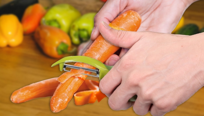 Picture 2 of Upright Standing Serrated Produce Peeler With Ergonomic Grip