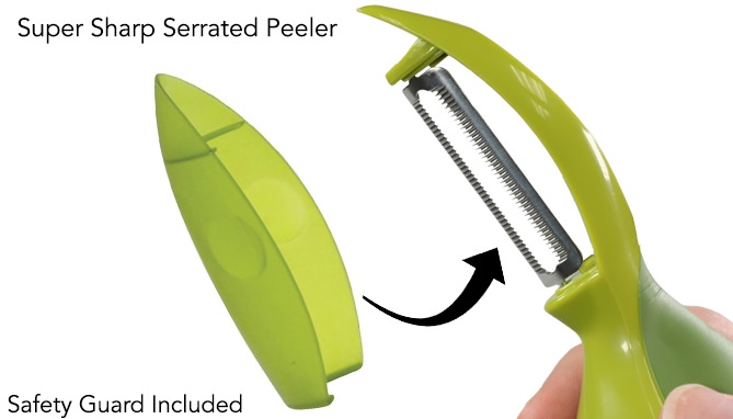 Picture 3 of Upright Standing Serrated Produce Peeler With Ergonomic Grip