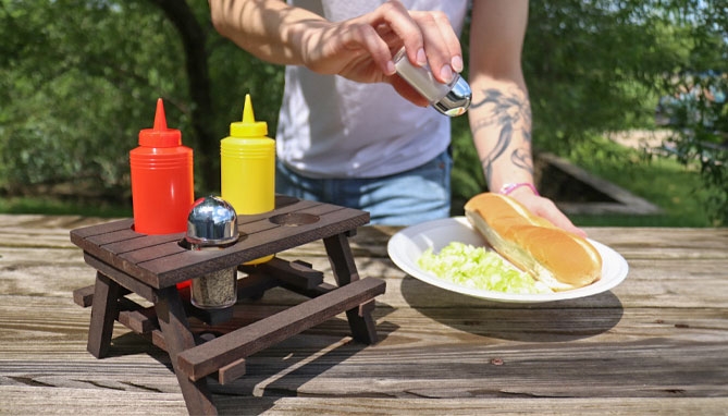 Picture 5 of Real Wood Picnic Table 5pc Condiment Set