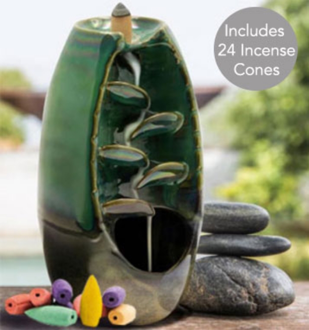 Picture 1 of Ceramic Waterfall Cascading Incense Fountain Set