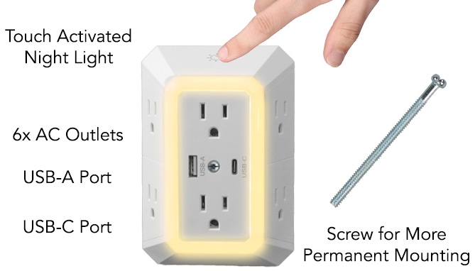 Picture 3 of Modern Multiport Surge Outlet and USB Charging Station Night Light